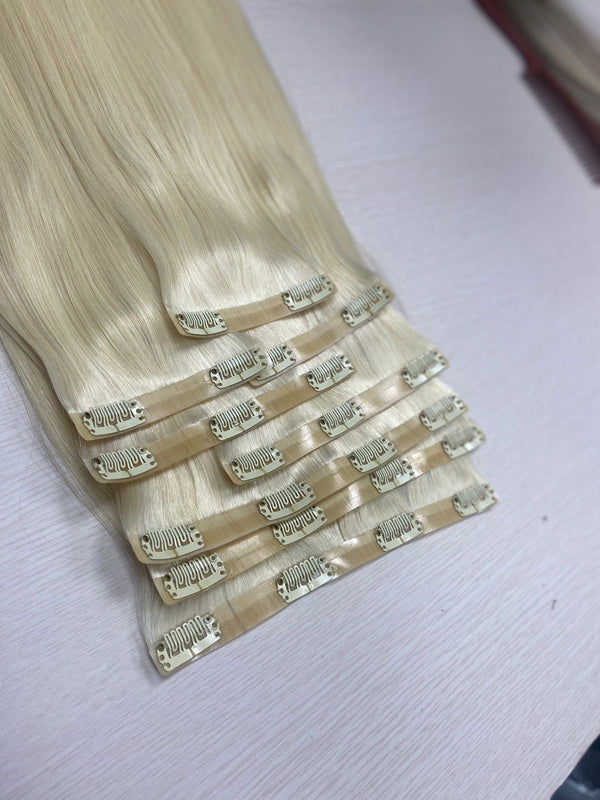 Clip In, weißblond, 40 cm - 75 cm (16"-30"), glatt (straight).