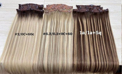 Clip In, piano/balayage colors, 30 cm - 75 cm (12"-30"), smooth (straight)